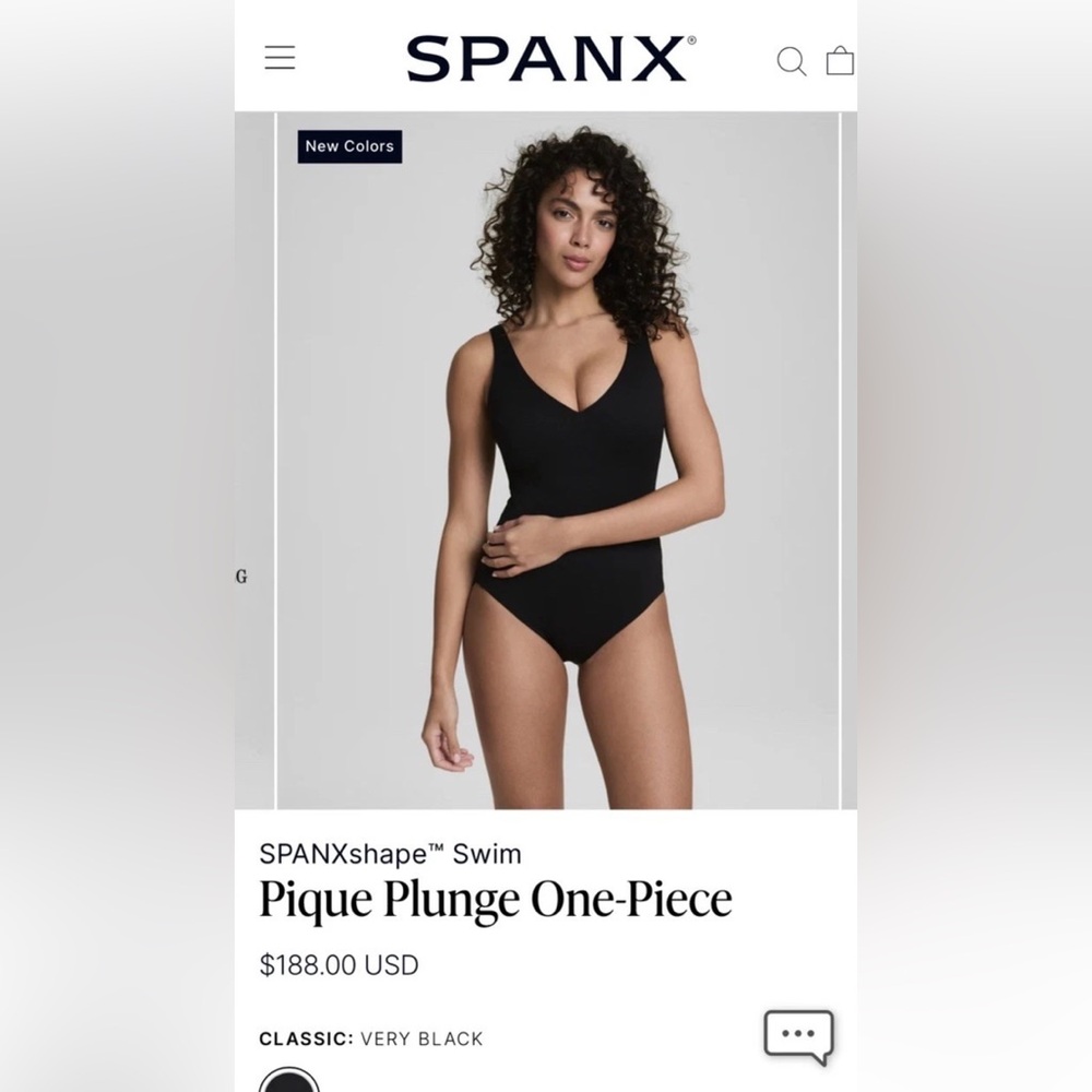 NEW WITH TAGS, Spanx Pique Shaping Swim, Plunge One-Piece very black SIZE LARGE